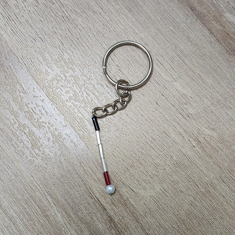 White Cane Beaded Keychain - CAER Fundraising Item!