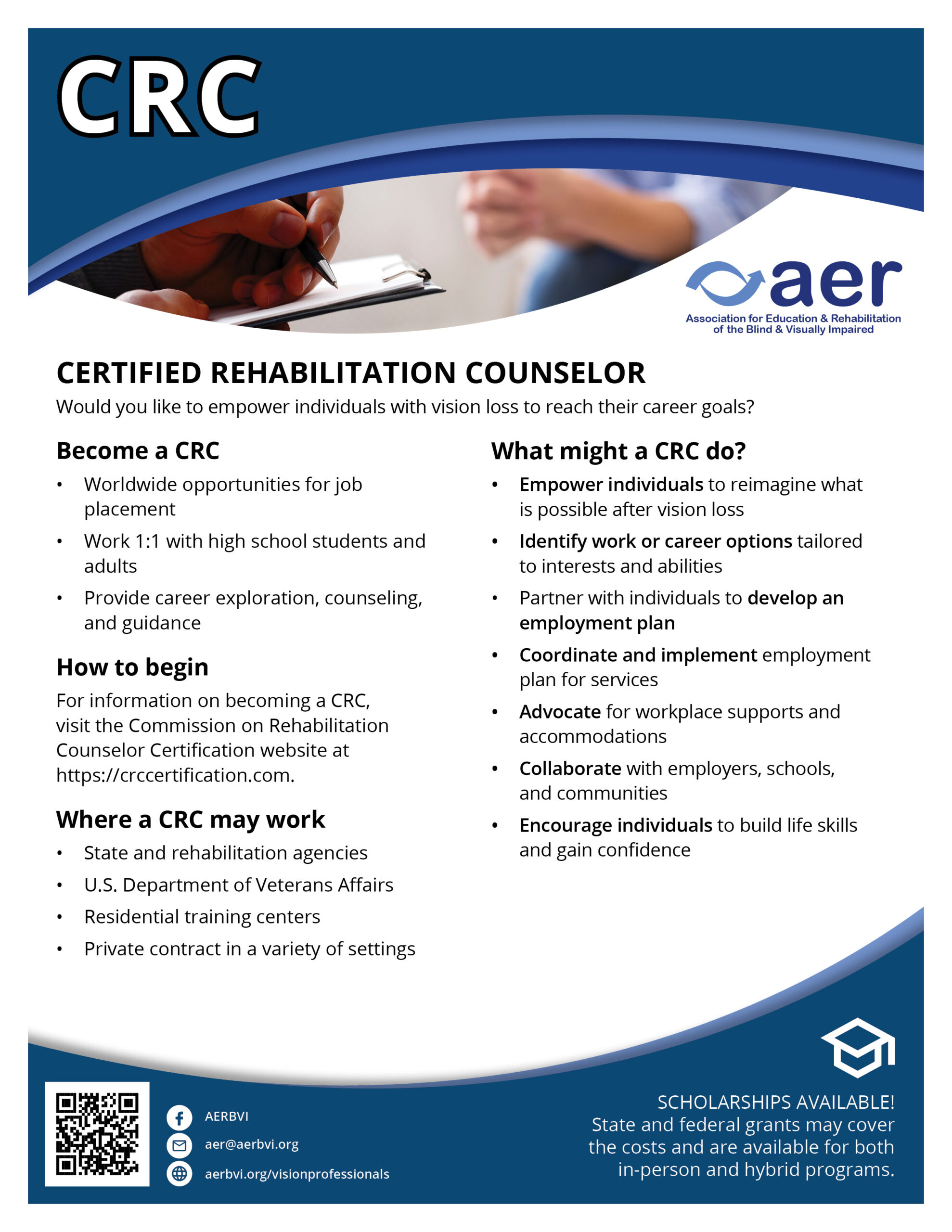CRC Vision Professional Flyer Certified Rehabilitation Counselor Information Flyer