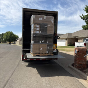 Delivery truck unloaded an oversized shipment